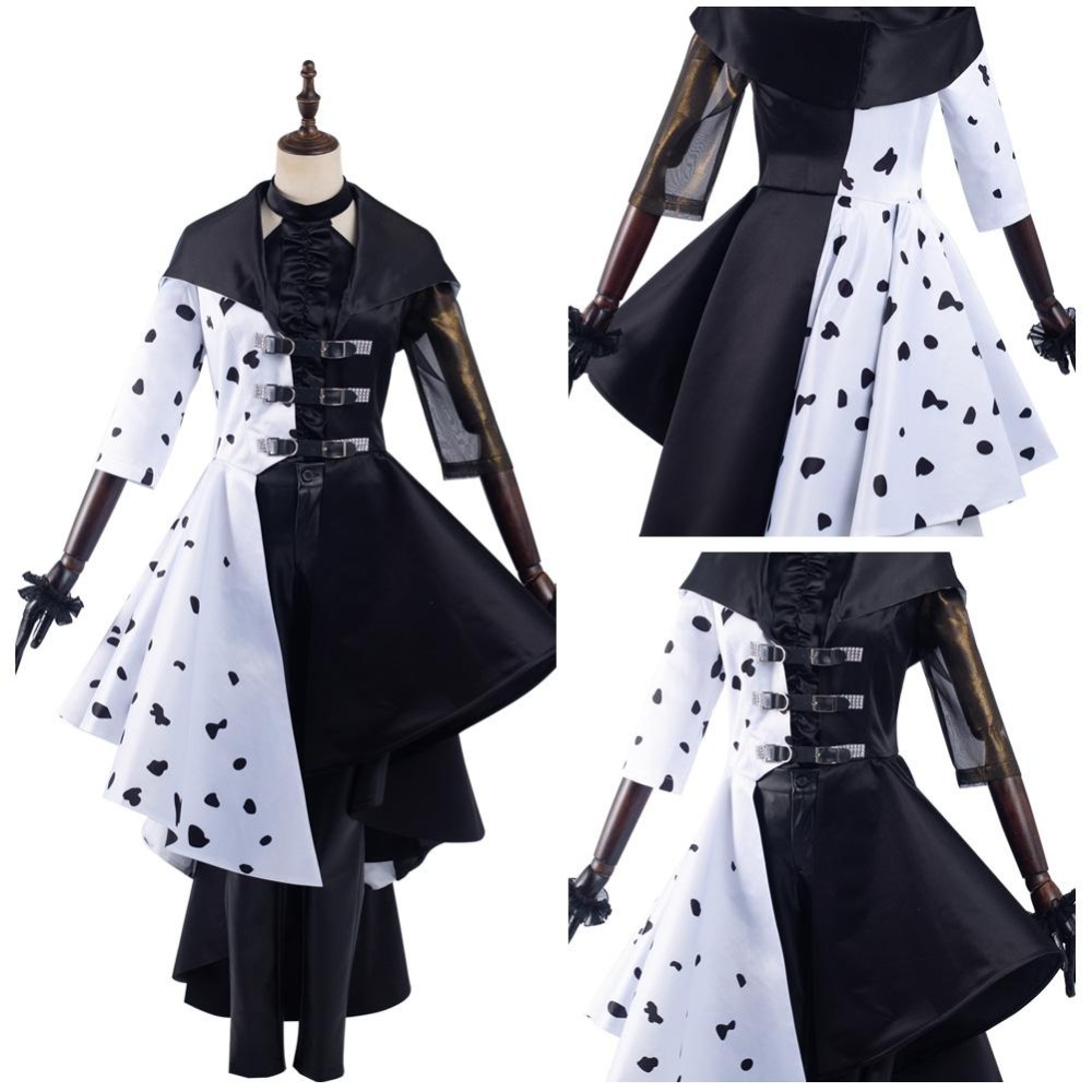 Cruella Cruella de Vil Dress Suit Cosplay Costume Halloween Carnival Outfit