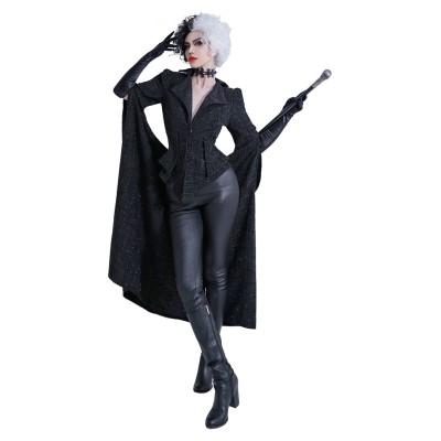 Cruella Black Coat Suit Cosplay Costume Halloween Carnival Outfit
