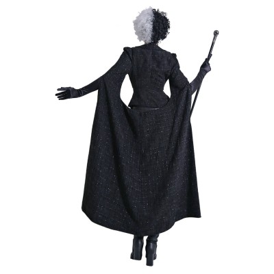 Cruella Black Coat Suit Cosplay Costume Halloween Carnival Outfit