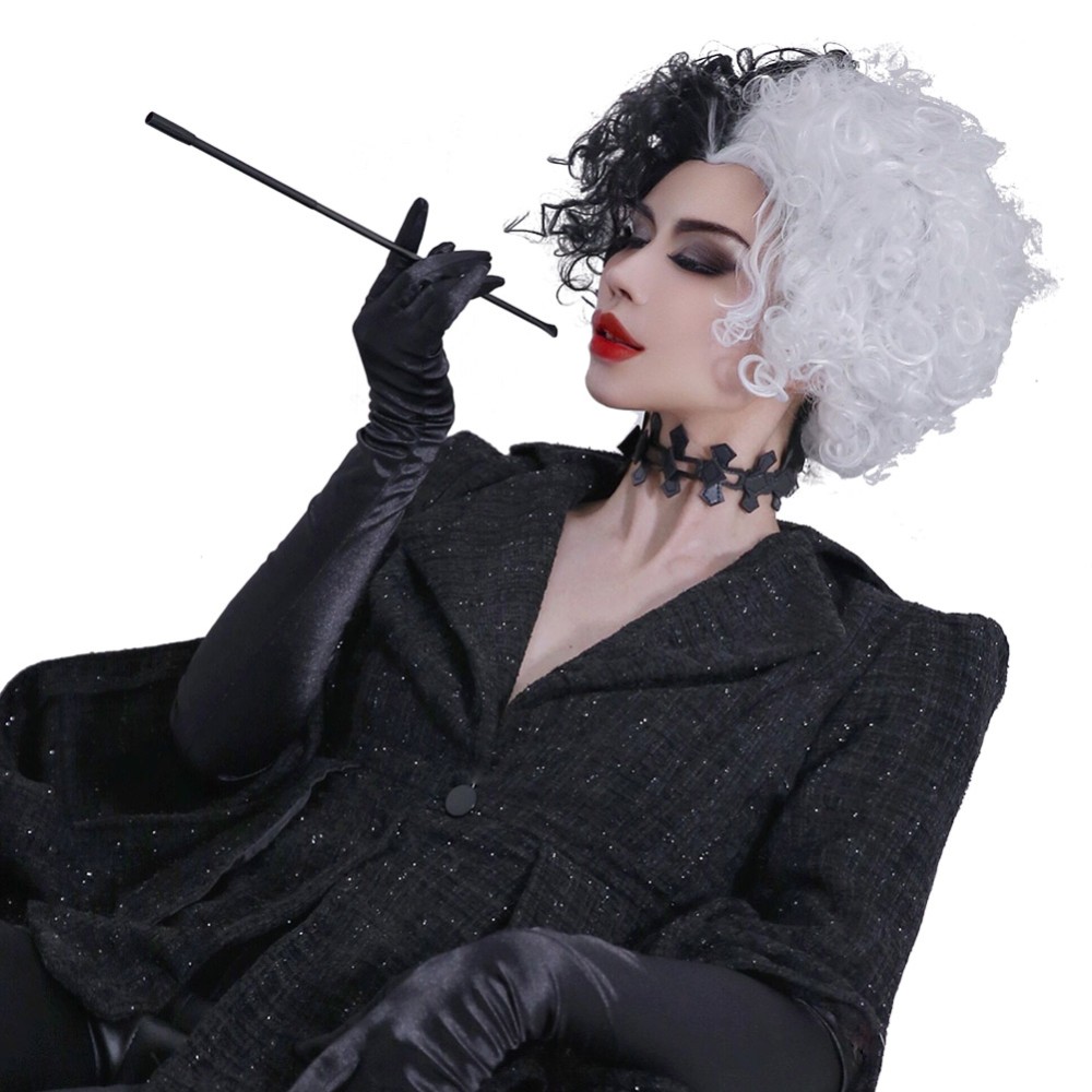 Cruella Black Coat Suit Cosplay Costume Halloween Carnival Outfit