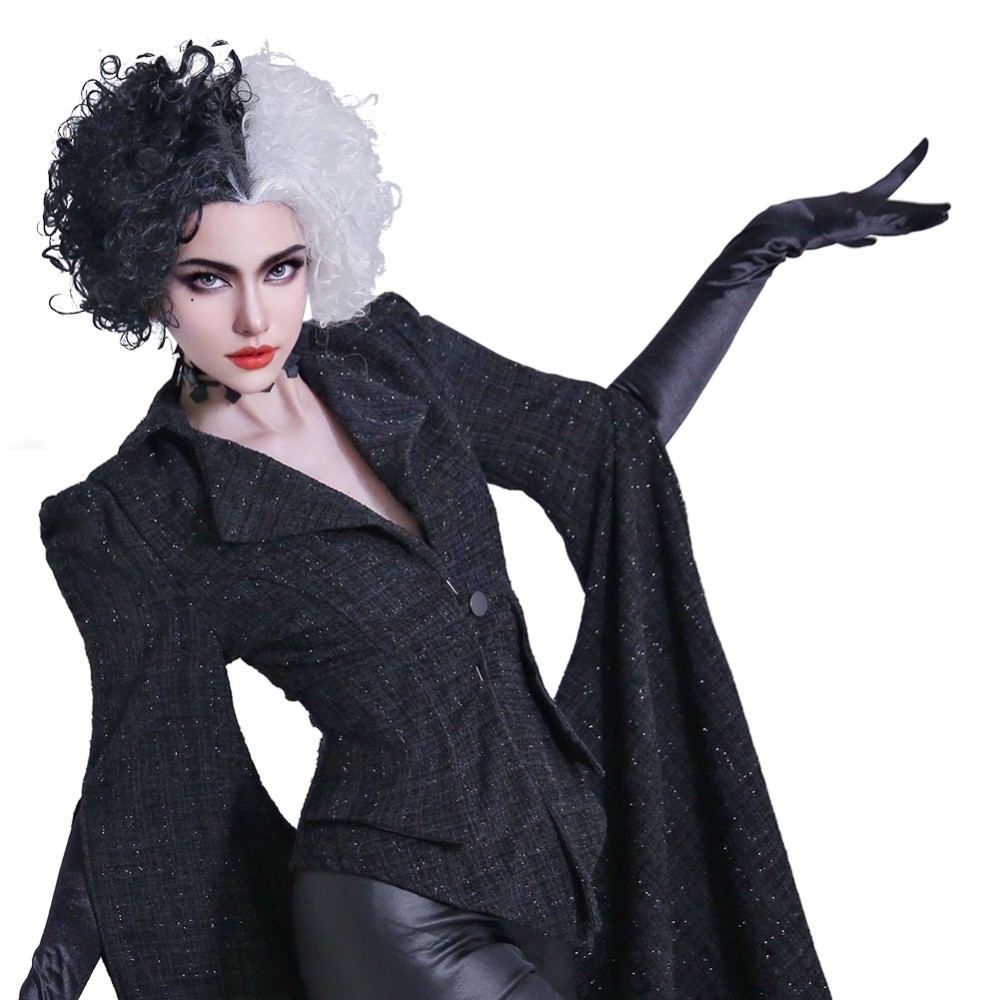 Cruella Black Coat Suit Cosplay Costume Halloween Carnival Outfit