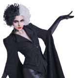 Cruella Black Coat Suit Cosplay Costume Halloween Carnival Outfit