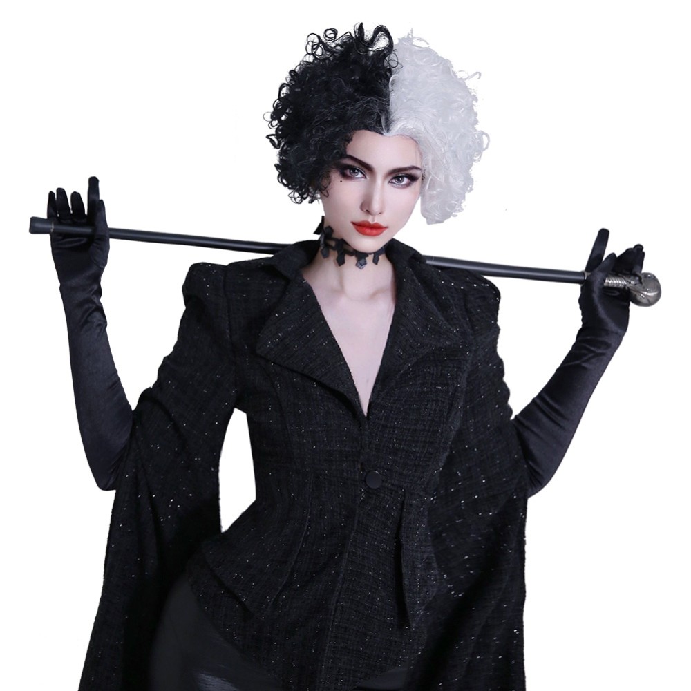 Cruella Black Coat Suit Cosplay Costume Halloween Carnival Outfit
