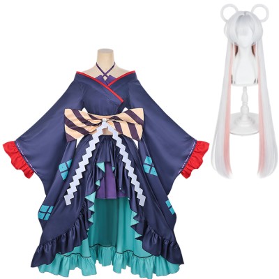 Cosmic Princess Kaguya Tsukimi Yachiyo Women Blue Kimono Cosplay Costume Halloween Carnival Outfit
