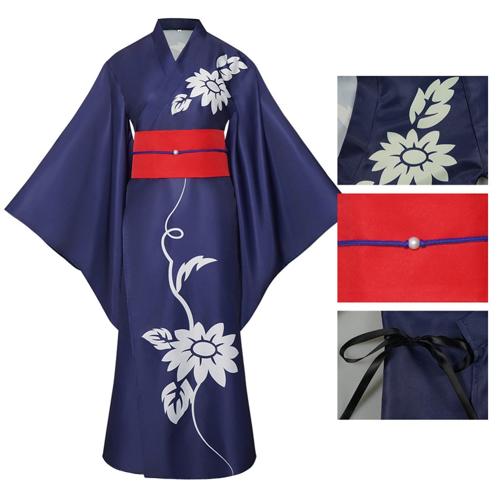 Cosmic Princess Kaguya Kaguya Women Blue Kimono Cosplay Costume Halloween Carnival Outfit