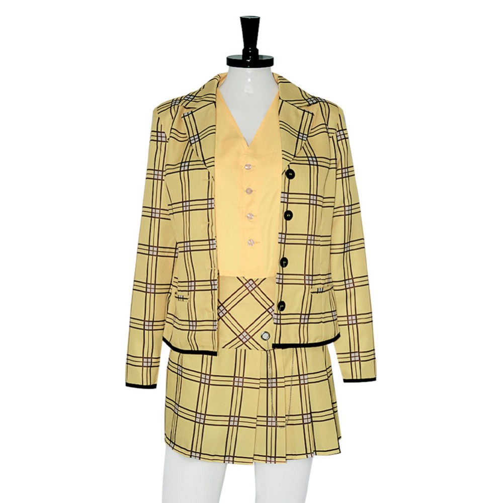 Clueless Cher Horowitz Yellow Uniform Suit Cosplay Costume Halloween Carnival Outfit
