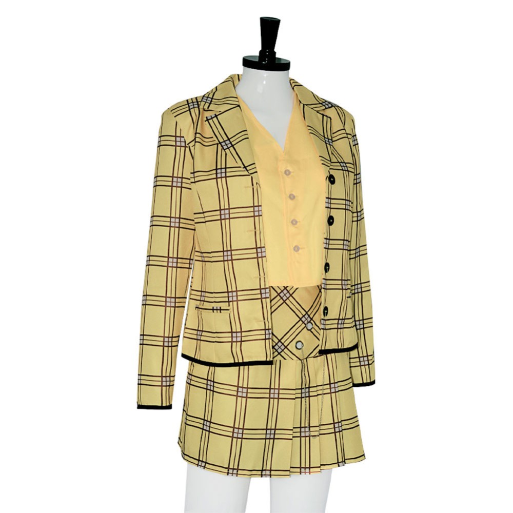 Clueless Cher Horowitz Yellow Uniform Suit Cosplay Costume Halloween Carnival Outfit
