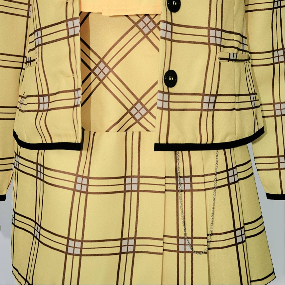 Clueless Cher Horowitz Yellow Uniform Suit Cosplay Costume Halloween Carnival Outfit