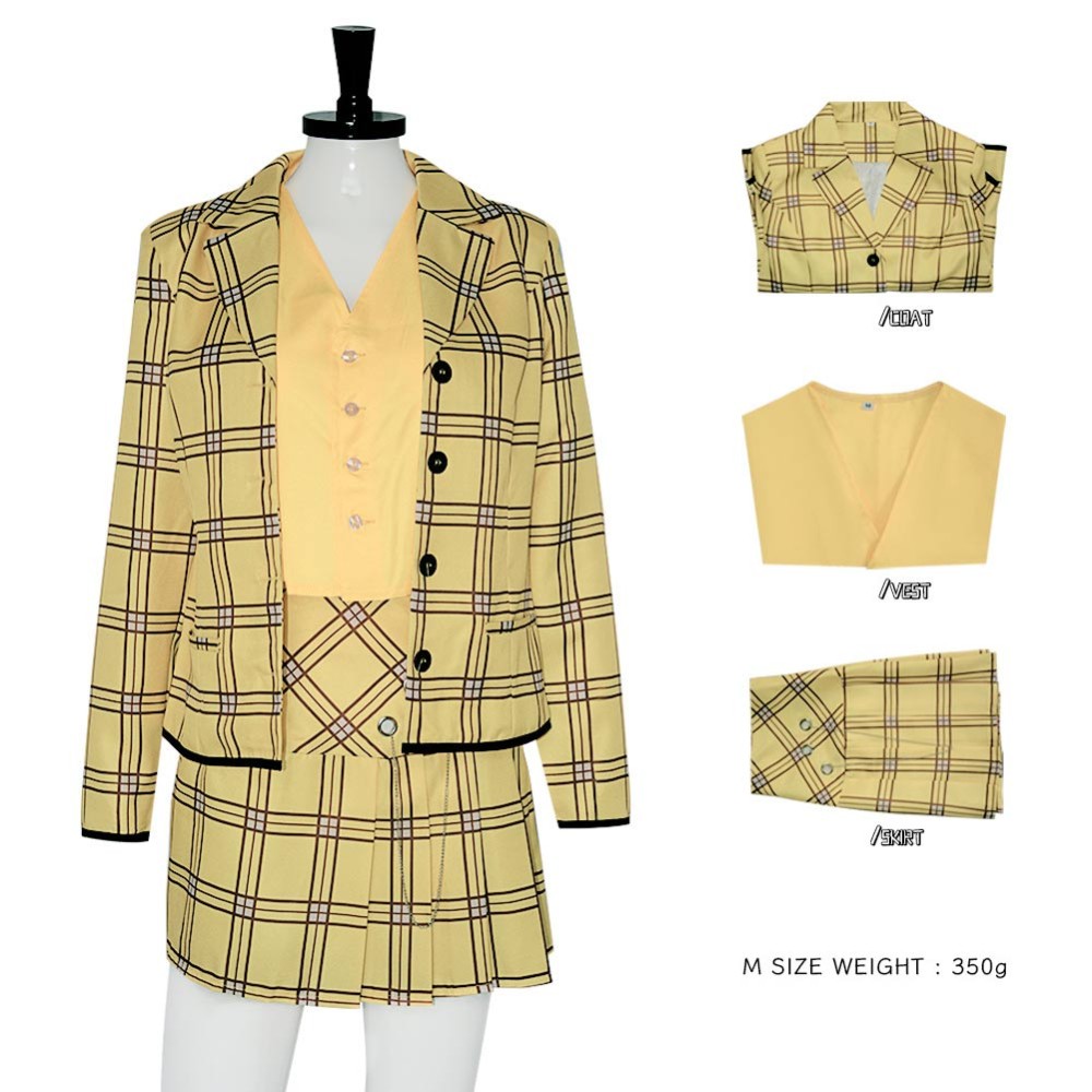 Clueless Cher Horowitz Yellow Uniform Suit Cosplay Costume Halloween Carnival Outfit