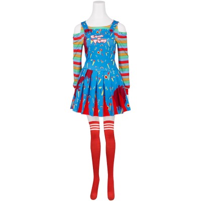 Child's Play Chucky Women Blue Cosplay Costume Halloween Carnival Outfit