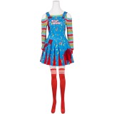 Child's Play Chucky Women Blue Cosplay Costume Halloween Carnival Outfit
