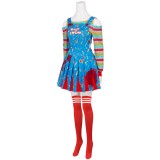 Child's Play Chucky Women Blue Cosplay Costume Halloween Carnival Outfit