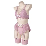 Bowknot Pink Sexy Lingerie for Women 3 Pics/Set Bikini Suit Cosplay Costume Halloween Carnival Outfit