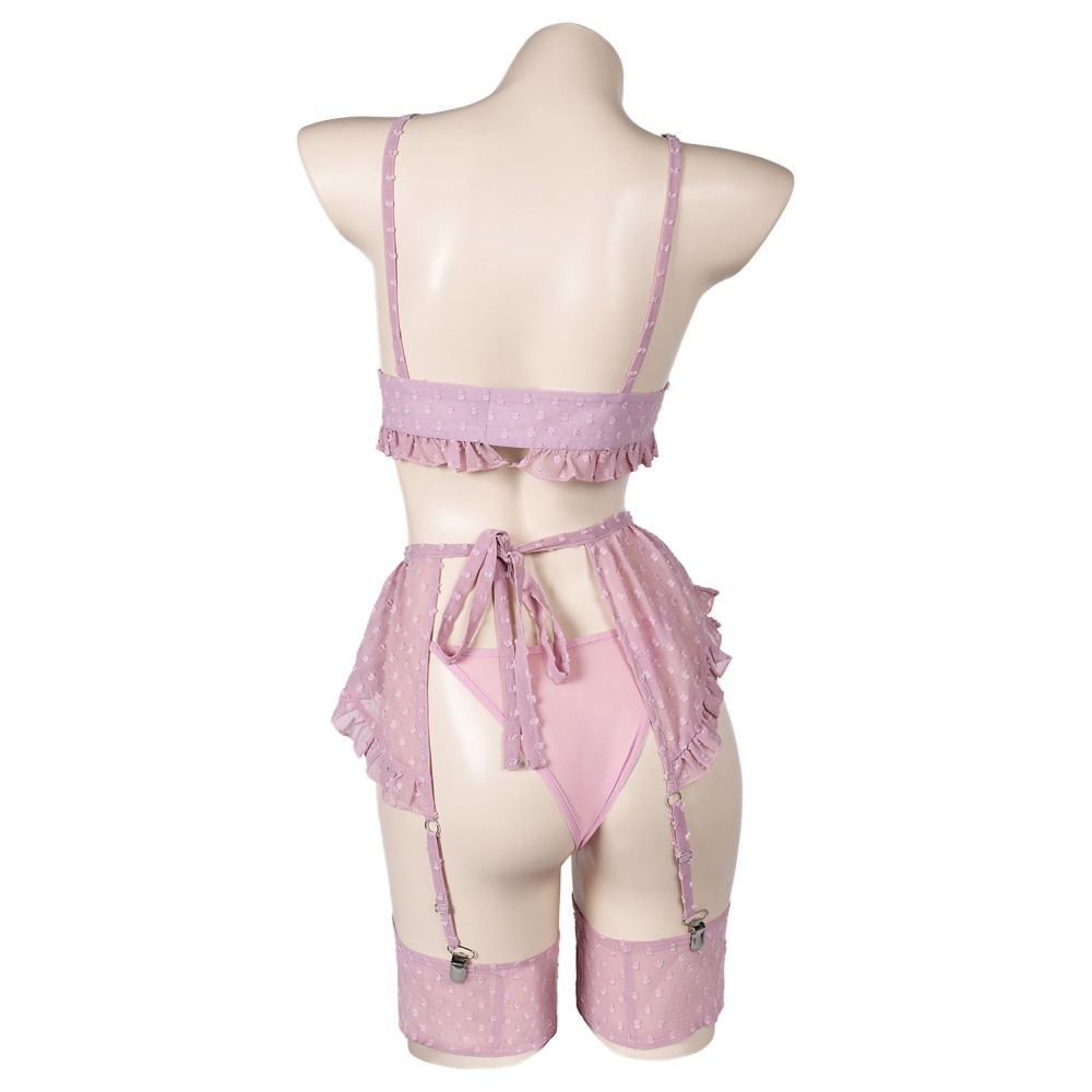 Bowknot Pink Sexy Lingerie for Women 3 Pics/Set Bikini Suit Cosplay Costume Halloween Carnival Outfit