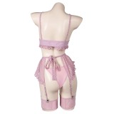 Bowknot Pink Sexy Lingerie for Women 3 Pics/Set Bikini Suit Cosplay Costume Halloween Carnival Outfit