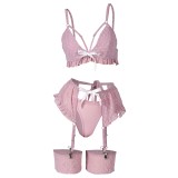 Bowknot Pink Sexy Lingerie for Women 3 Pics/Set Bikini Suit Cosplay Costume Halloween Carnival Outfit