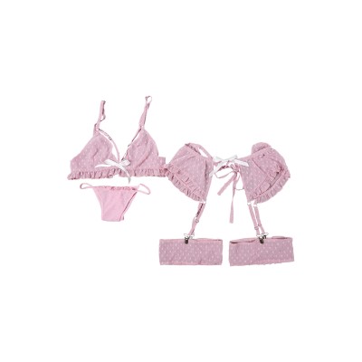 Bowknot Pink Sexy Lingerie for Women 3 Pics/Set Bikini Suit Cosplay Costume Halloween Carnival Outfit