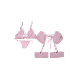Bowknot Pink Sexy Lingerie for Women 3 Pics/Set Bikini Suit Cosplay Costume Halloween Carnival Outfit