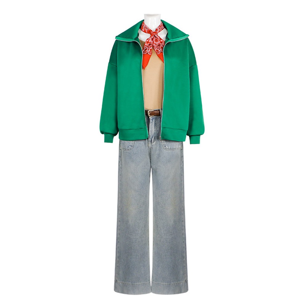 Bibi Blocksberg Green Women Jeans Cosplay Costume Halloween Carnival Outfit