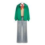 Bibi Blocksberg Green Women Jeans Cosplay Costume Halloween Carnival Outfit
