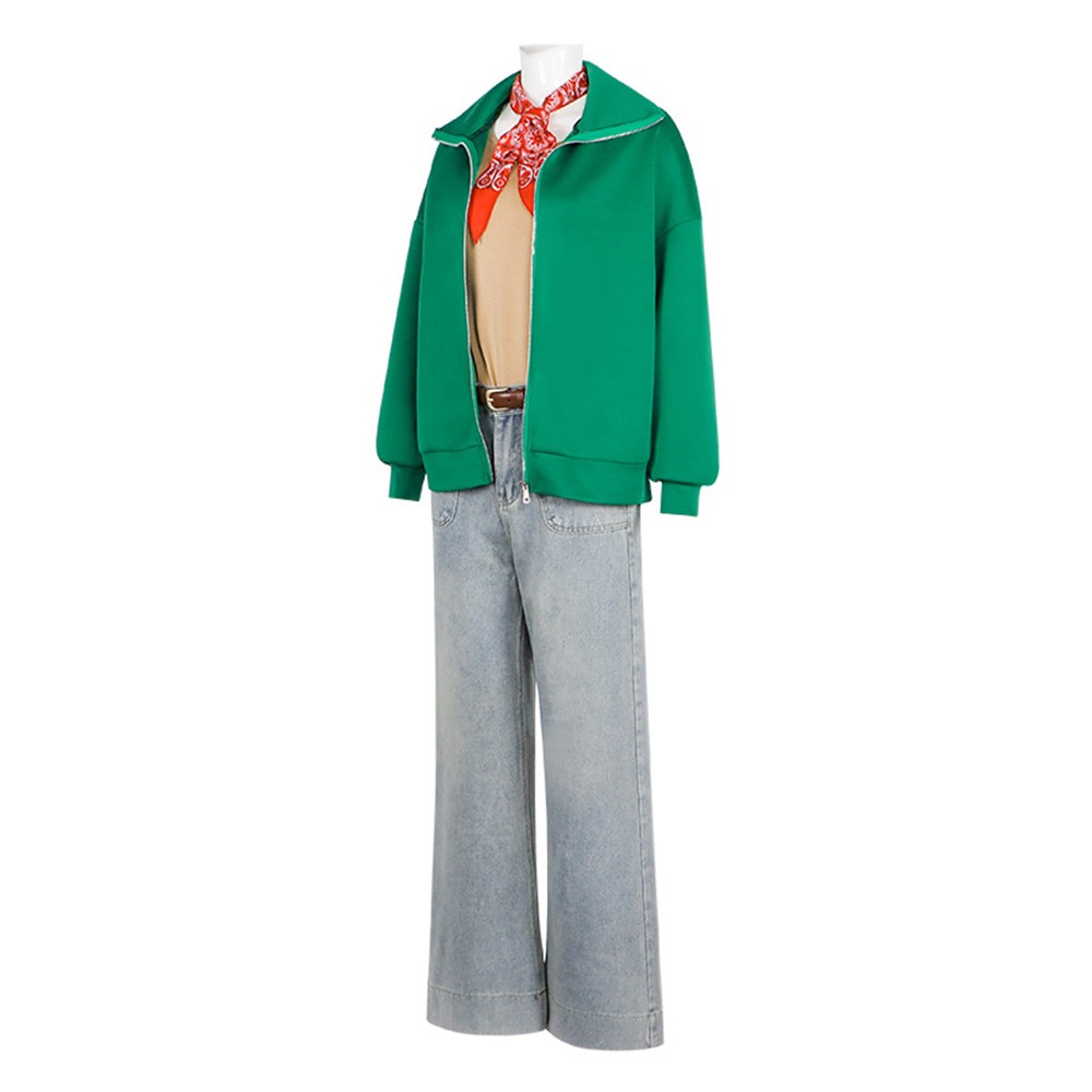Bibi Blocksberg Green Women Jeans Cosplay Costume Halloween Carnival Outfit