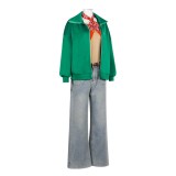 Bibi Blocksberg Green Women Jeans Cosplay Costume Halloween Carnival Outfit