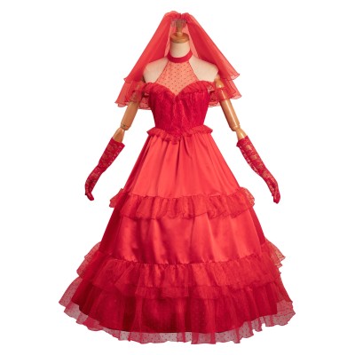 Beetlejuice Re-create Lydia Red Wedding Dress Suit Cosplay Costume Halloween Carnival Outfit