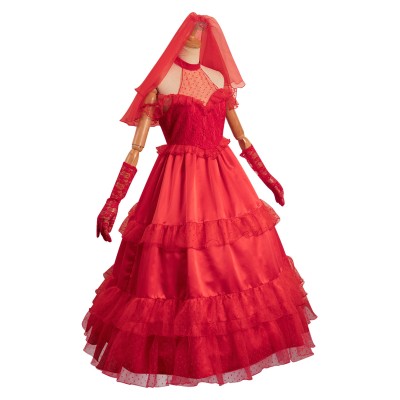 Beetlejuice Re-create Lydia Red Wedding Dress Suit Cosplay Costume Halloween Carnival Outfit