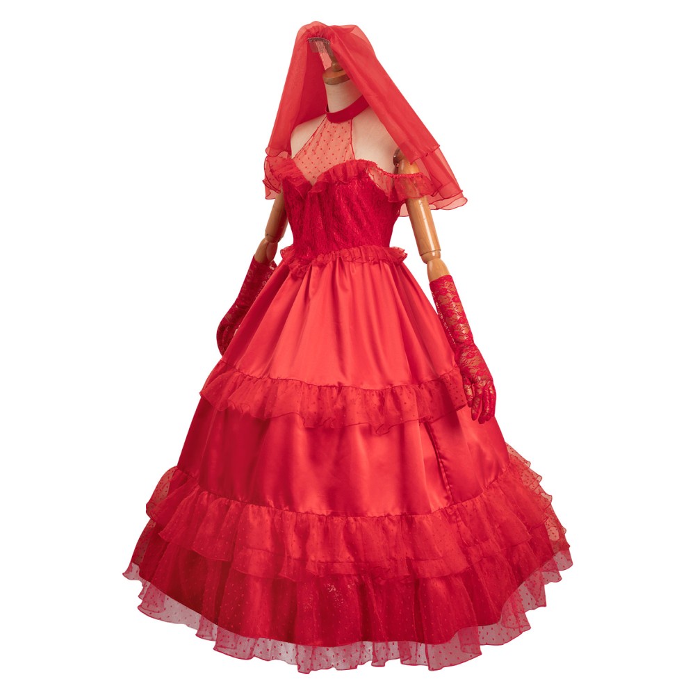 Beetlejuice Re-create Lydia Red Wedding Dress Suit Cosplay Costume Halloween Carnival Outfit