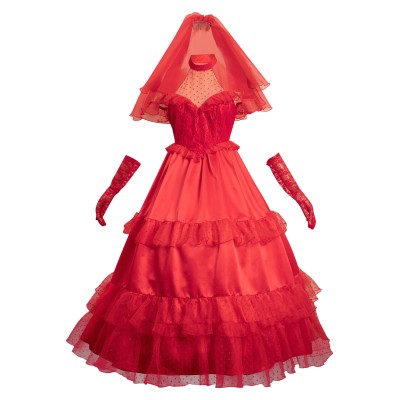 Beetlejuice Re-create Lydia Red Wedding Dress Suit Cosplay Costume Halloween Carnival Outfit