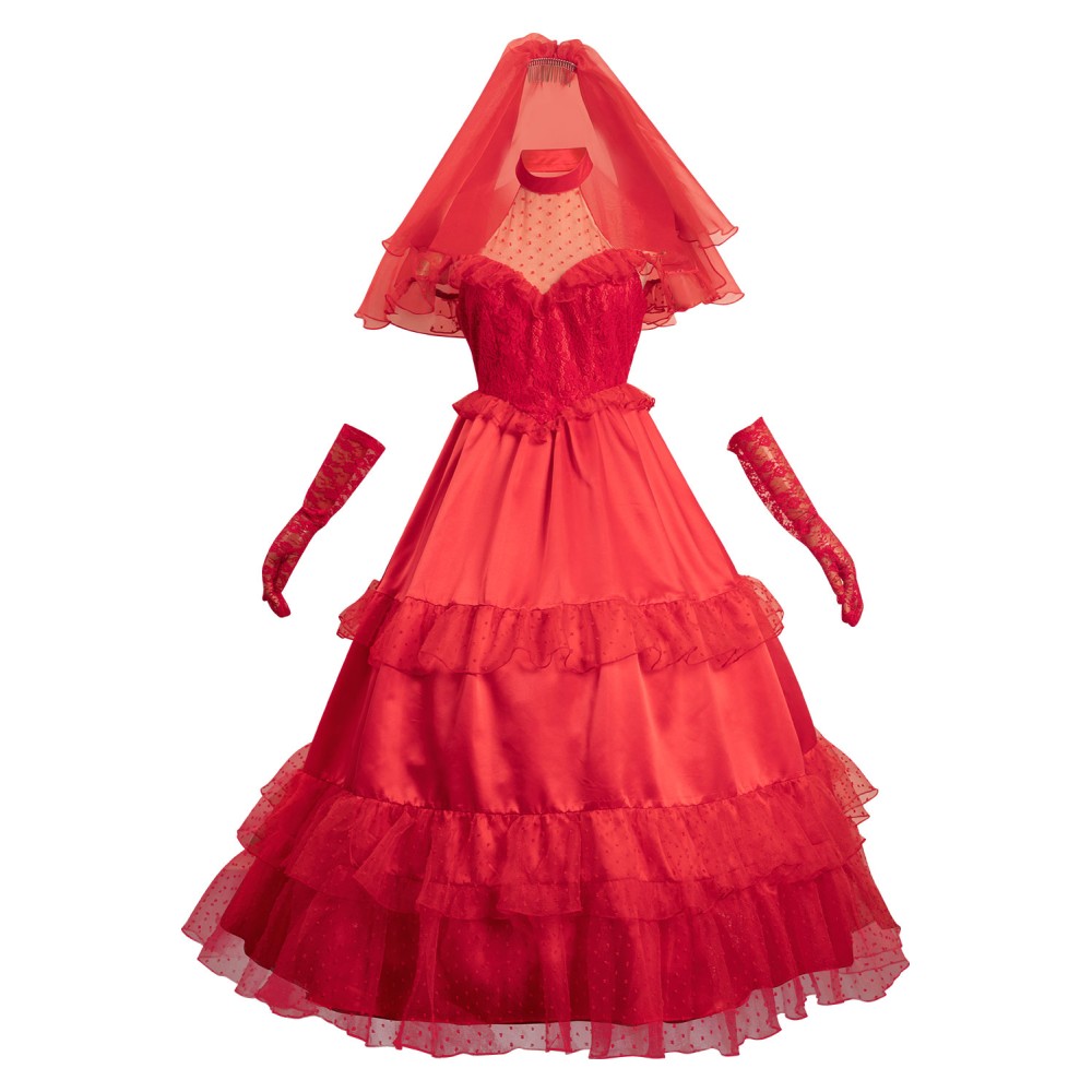 Beetlejuice Re-create Lydia Red Wedding Dress Suit Cosplay Costume Halloween Carnival Outfit