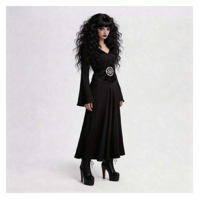 Beetlejuice Lydia Women Black Dress Cosplay Costume Halloween Carnival Outfit