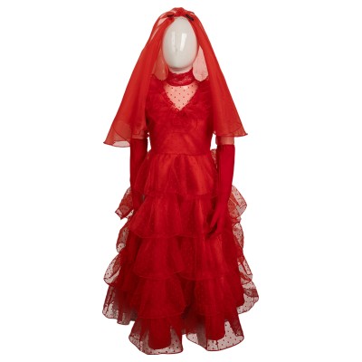 Beetlejuice Lydia Deetz Kids Girls Red Bride Wedding Dress Suit Cosplay Costume Halloween Carnival Outfit