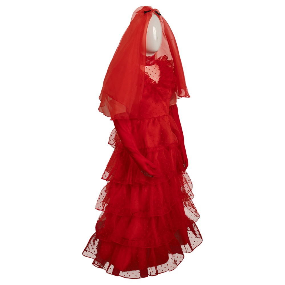Beetlejuice Lydia Deetz Kids Girls Red Bride Wedding Dress Suit Cosplay Costume Halloween Carnival Outfit