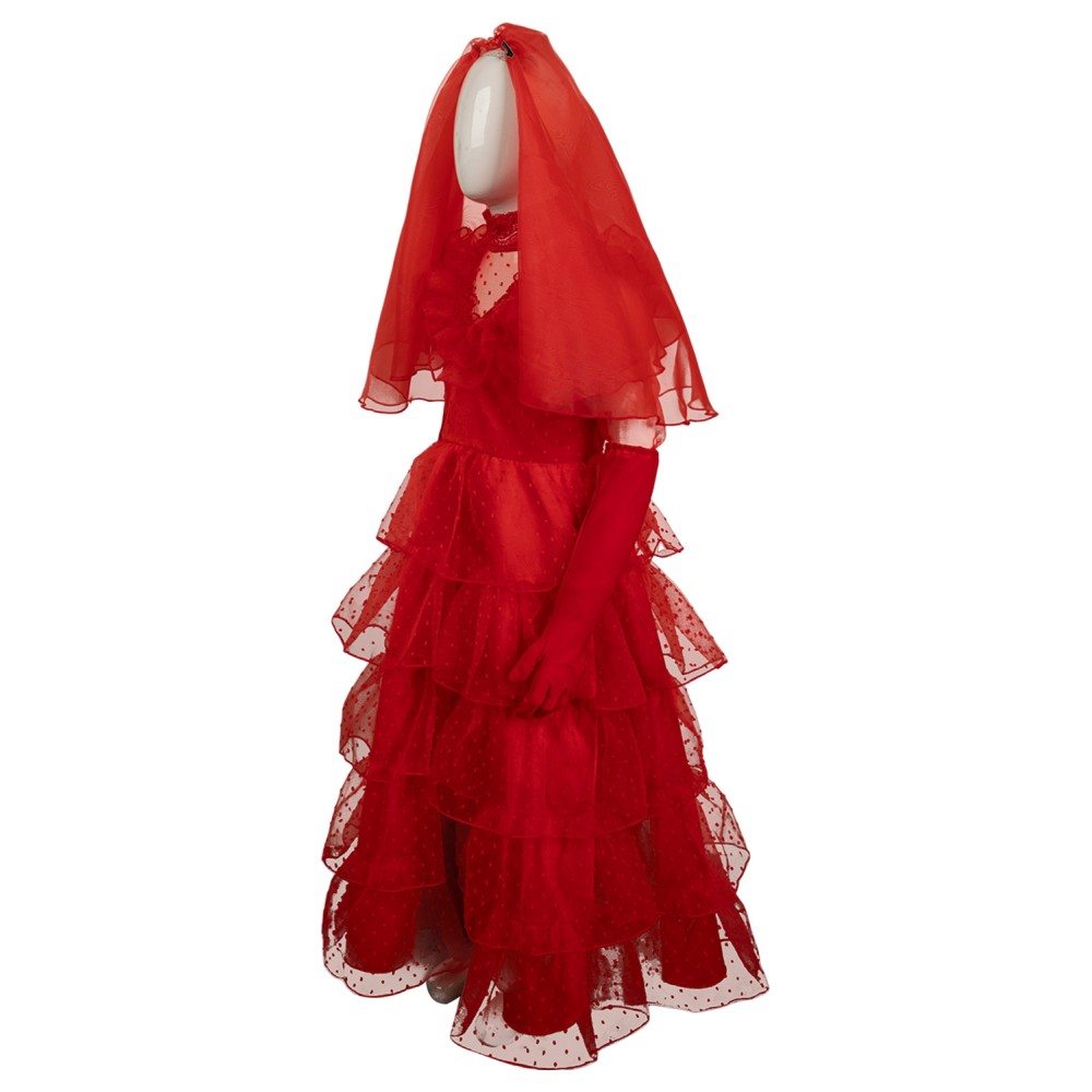Beetlejuice Lydia Deetz Kids Girls Red Bride Wedding Dress Suit Cosplay Costume Halloween Carnival Outfit
