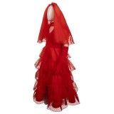 Beetlejuice Lydia Deetz Kids Girls Red Bride Wedding Dress Suit Cosplay Costume Halloween Carnival Outfit