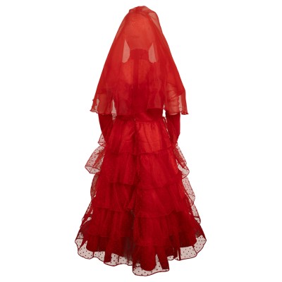 Beetlejuice Lydia Deetz Kids Girls Red Bride Wedding Dress Suit Cosplay Costume Halloween Carnival Outfit