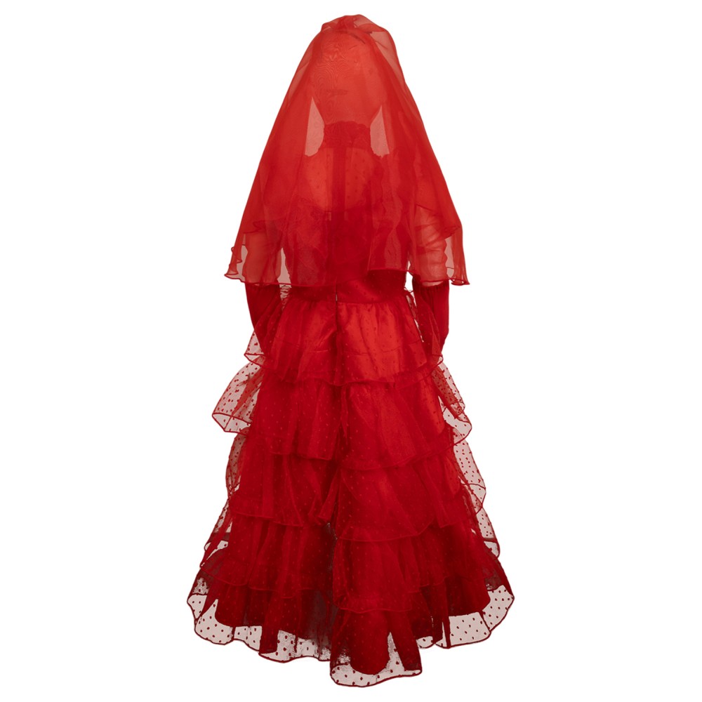 Beetlejuice Lydia Deetz Kids Girls Red Bride Wedding Dress Suit Cosplay Costume Halloween Carnival Outfit