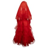 Beetlejuice Lydia Deetz Kids Girls Red Bride Wedding Dress Suit Cosplay Costume Halloween Carnival Outfit