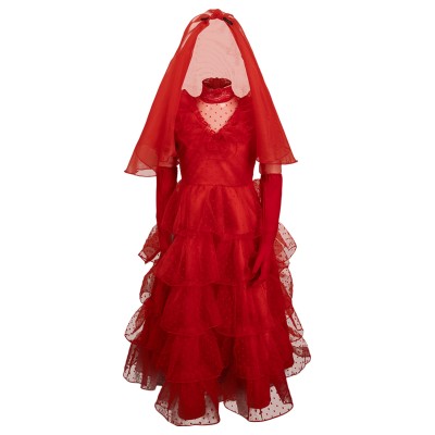 Beetlejuice Lydia Deetz Kids Girls Red Bride Wedding Dress Suit Cosplay Costume Halloween Carnival Outfit
