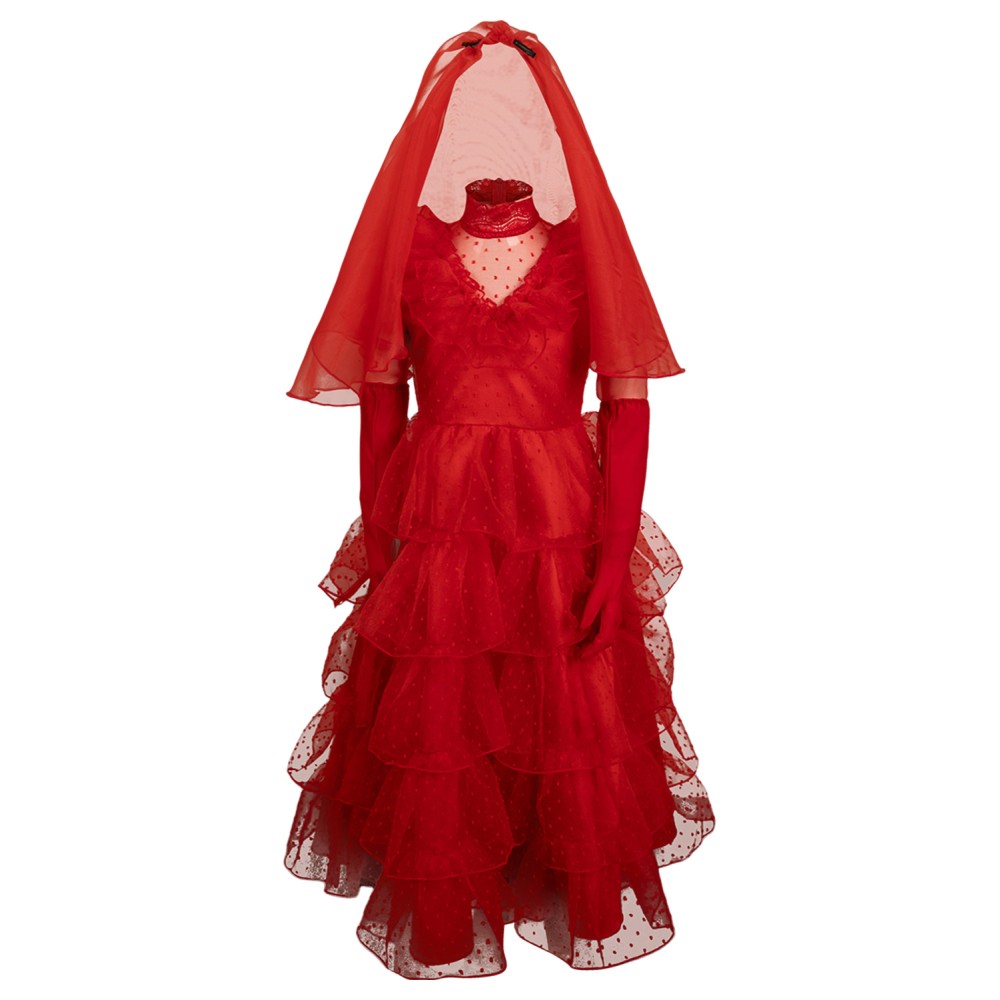 Beetlejuice Lydia Deetz Kids Girls Red Bride Wedding Dress Suit Cosplay Costume Halloween Carnival Outfit