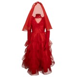 Beetlejuice Lydia Deetz Kids Girls Red Bride Wedding Dress Suit Cosplay Costume Halloween Carnival Outfit