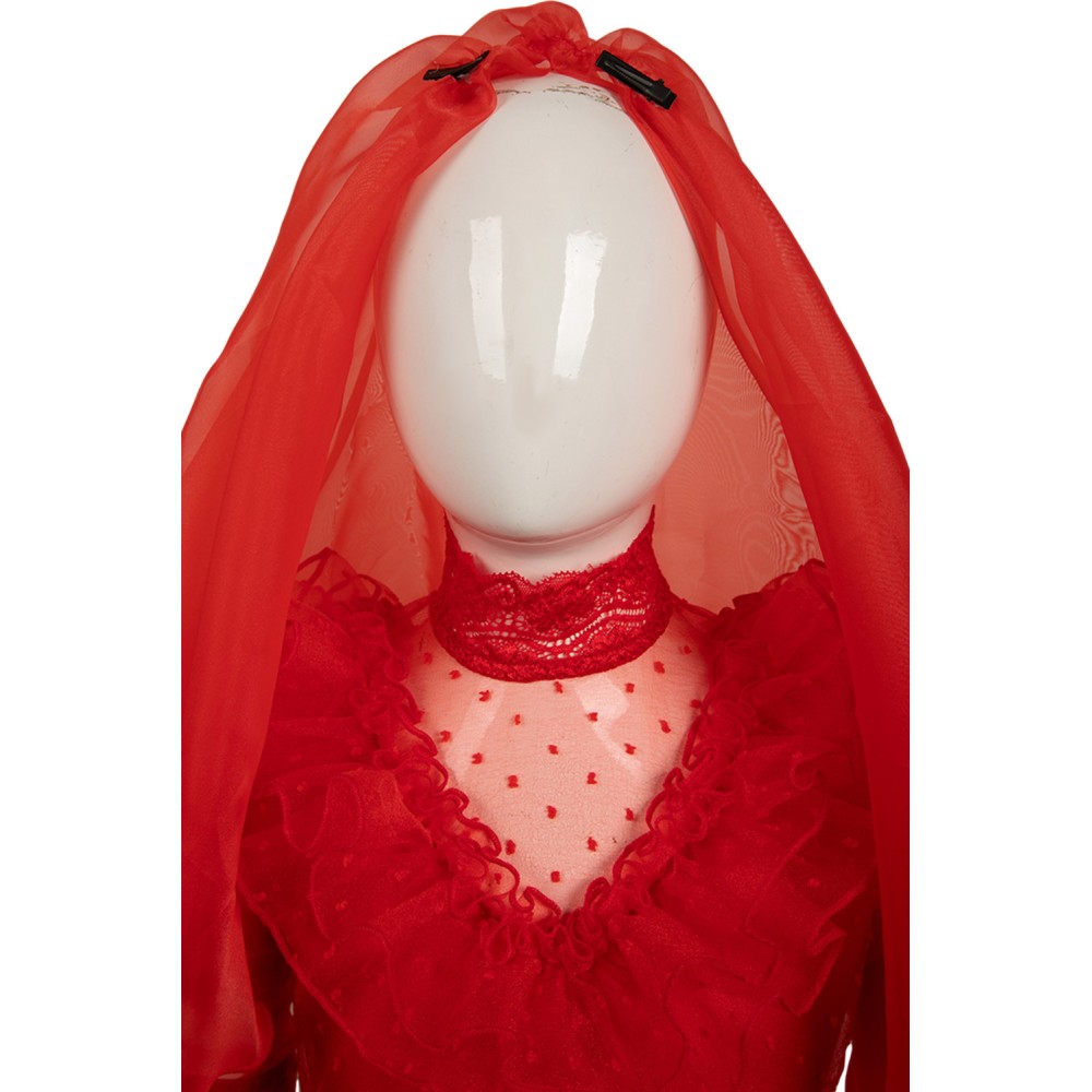 Beetlejuice Lydia Deetz Kids Girls Red Bride Wedding Dress Suit Cosplay Costume Halloween Carnival Outfit