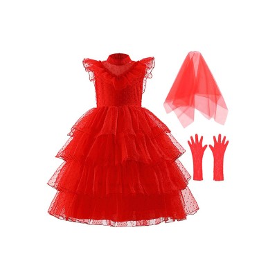 Beetlejuice Beetlejuice Lydia Deetz Girls Mesh Wedding Dress Suit Cosplay Costume Halloween Carnival Outfit