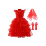 Beetlejuice Beetlejuice Lydia Deetz Girls Mesh Wedding Dress Suit Cosplay Costume Halloween Carnival Outfit