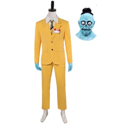 Beetlejuice Beetlejuice Bob-Shrinker Shrunken Head Yellow Suit Suit Cosplay Costume Halloween Carnival Outfit