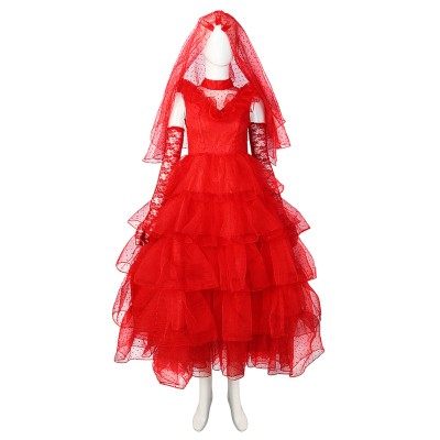 Beetlejuice Beetle Juice Lydia Red Wedding Dress Suit Cosplay Costume Halloween Carnival Outfit
