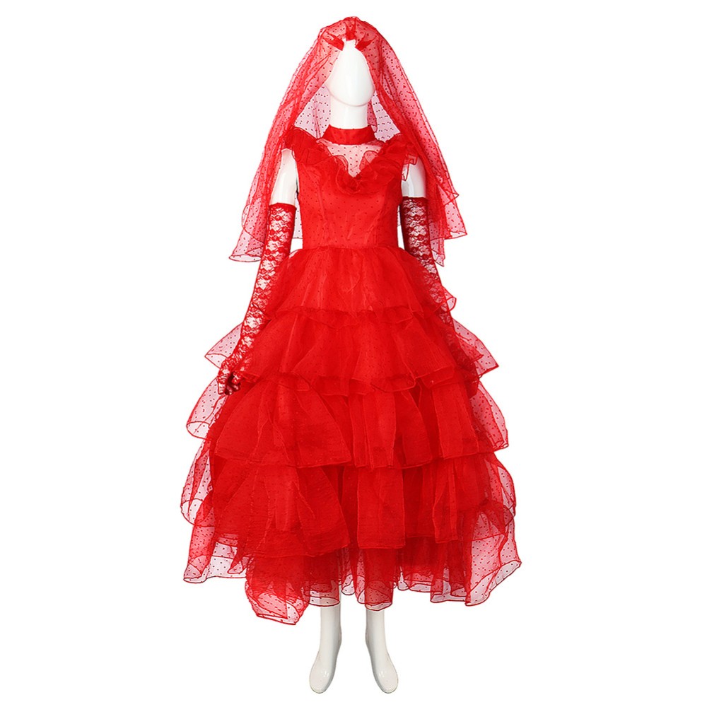 Beetlejuice Beetle Juice Lydia Red Wedding Dress Suit Cosplay Costume Halloween Carnival Outfit