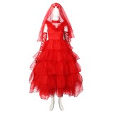 Beetlejuice Beetle Juice Lydia Red Wedding Dress Suit Cosplay Costume Halloween Carnival Outfit