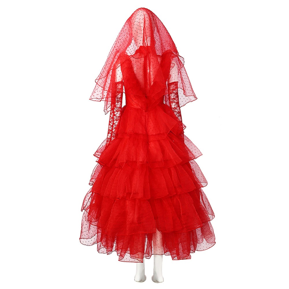 Beetlejuice Beetle Juice Lydia Red Wedding Dress Suit Cosplay Costume Halloween Carnival Outfit